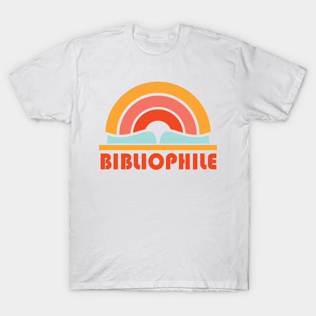 Bibliophile in retro bright orange, red, and yellow - for book lovers and bookworms everywhere T-Shirt by Ofeefee